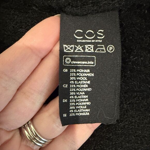 COS Cardigan Women Small Black Mohair Wool Long Collarless Sweater Minimalist - Picture 8 of 11